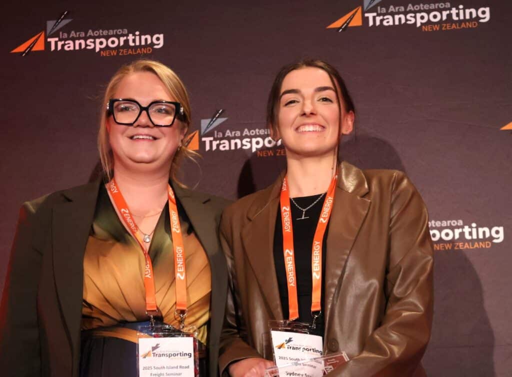 Sydney Sangster receives EROAD Young Driver of the Year award from Amelia Tilby.