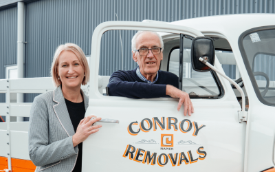 Fiona and David with old truck