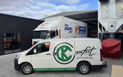 Loading products into Conroy Removals truck at Comfort Kitchens depot.