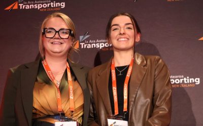 Sydney Sangster receives EROAD Young Driver of the Year award from Amelia Tilby.